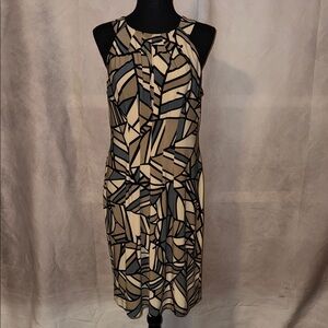 Evan Picone Women’s Abstract Midi Dress in Blue, Black, and Cream Size 10